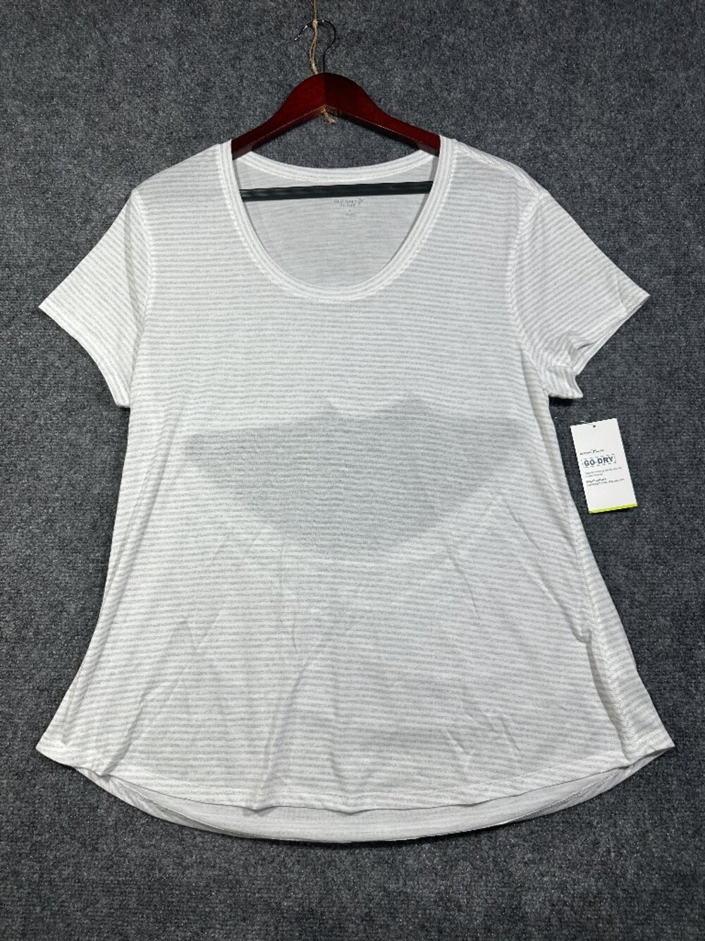 NEW Old Navy Active Top Women Large White Gray Stripe Short Sleeve Tee Open Back